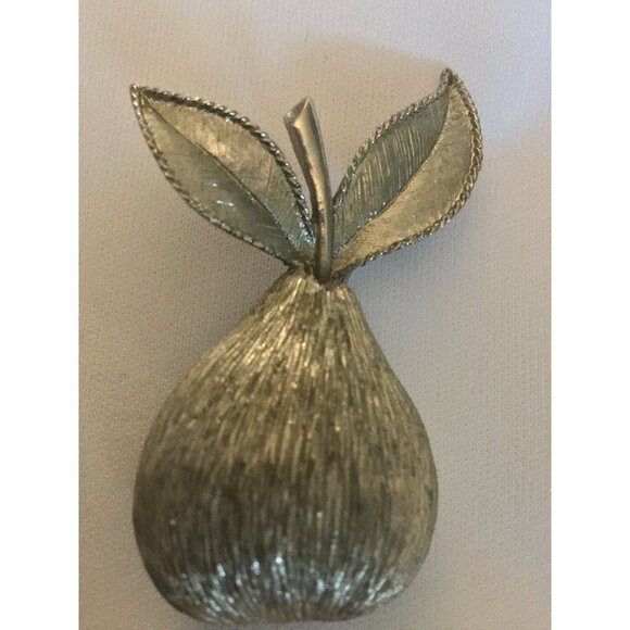Vintage Signed EMMONS Goldtone Textured PEAR Shape Pin Brooch - Picture 3 of 9